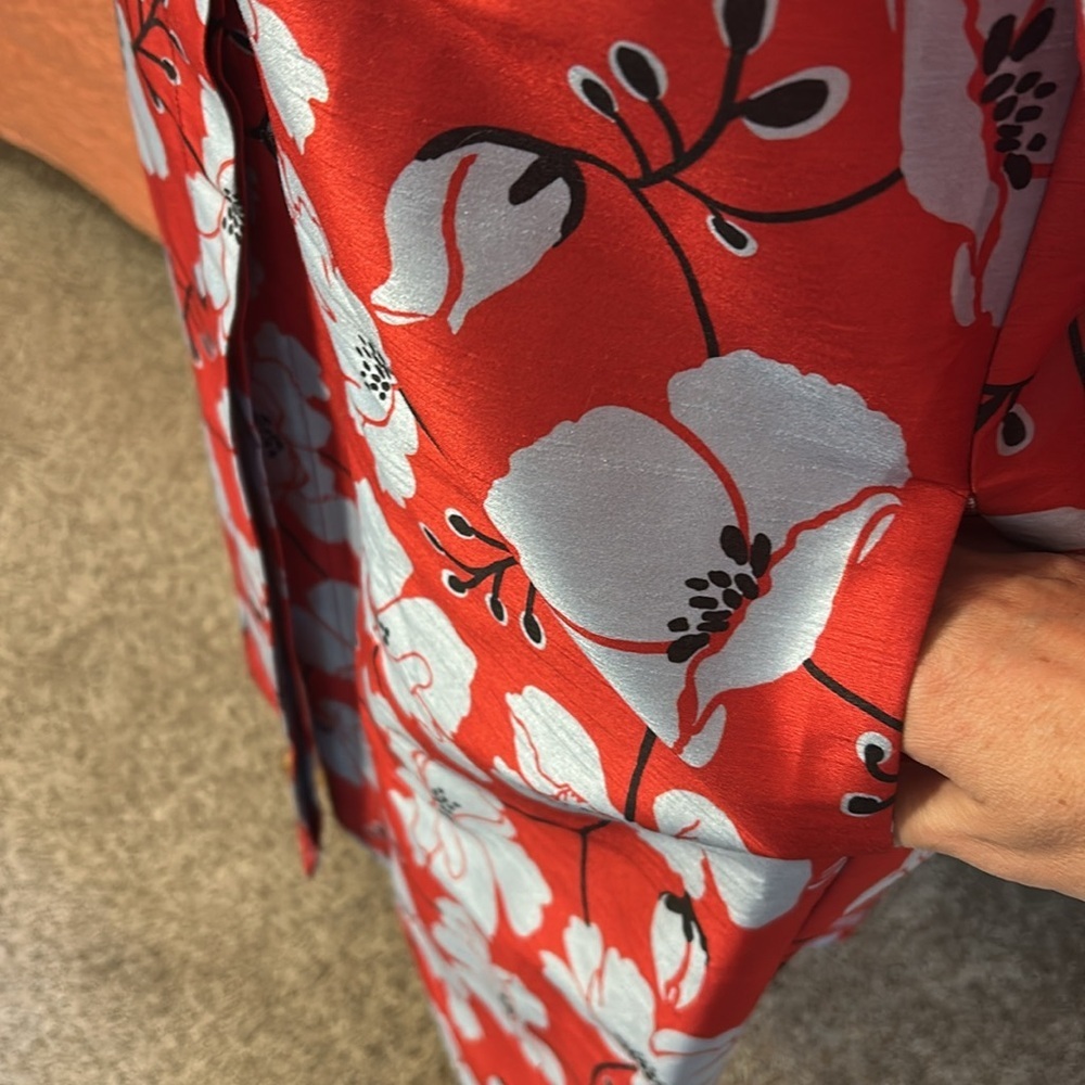 WAYWARD FANCIES eShakti Floral Print Dupioni Kimono Style Trench Jacket size M - Picture 8 of 16